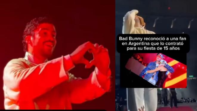 El video de Bad Bunny cuando reconoció a fan que lo contrató para sus 15 años se hizo viral rápidamente. Captura de pantalla.